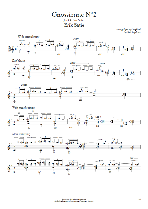 Gnossienne N°2 Erik Satie guitar pro tab AGuitar Solo Guitar mysongbook